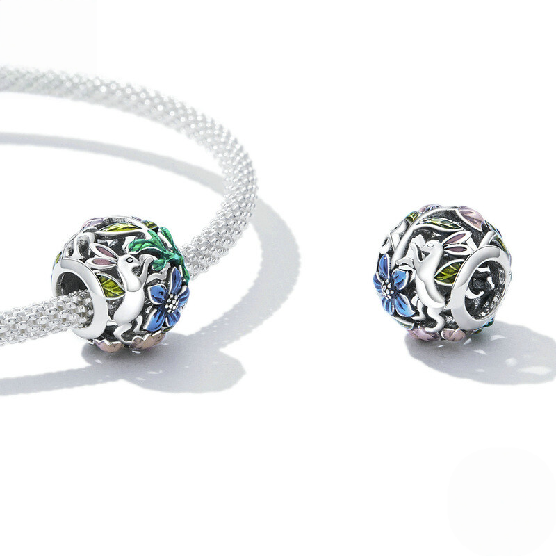 Sterling Silver Blue Enamel Floral Charm Bead Collection