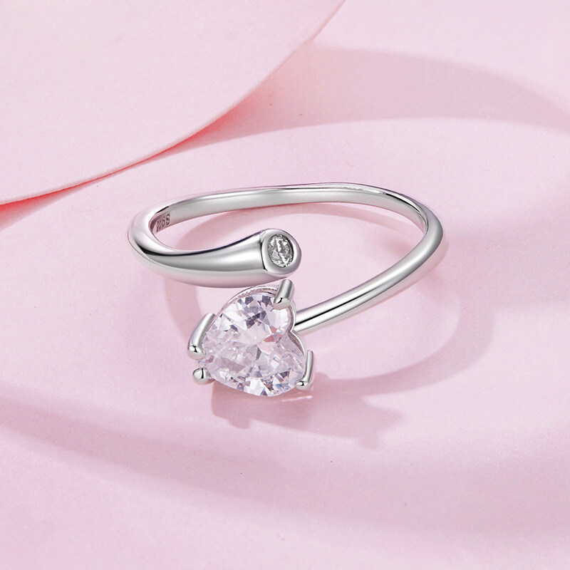 Sterling Silver Adjustable Heart Cubic Zirconia Wrap Ring