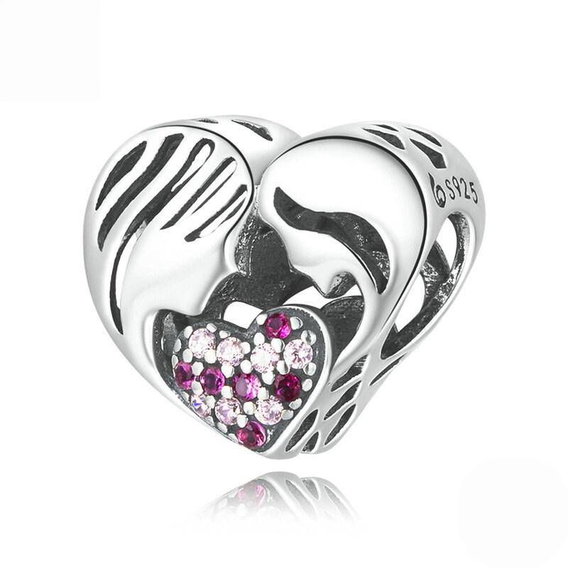 Sterling Silver Love Heart Family Charm Bead