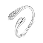 Sterling Silver Adjustable Teardrop CZ Bypass Ring