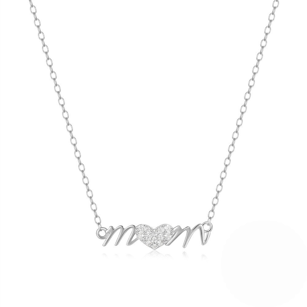 Heart-Shaped MOM Pendant Choker Necklace with Crystal Accents
