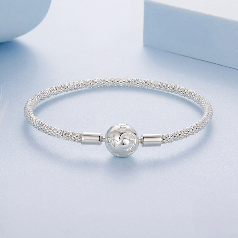 Sterling Silver Moon and Star Popcorn Chain Bracelet