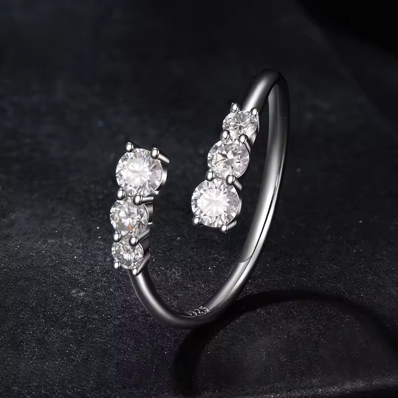 Sterling Silver Six-Stone Open Bypass Ring