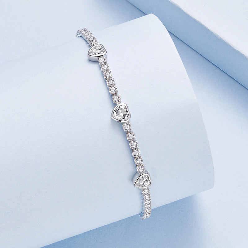 Sterling Silver Cubic Zirconia Heart Tennis Bracelet