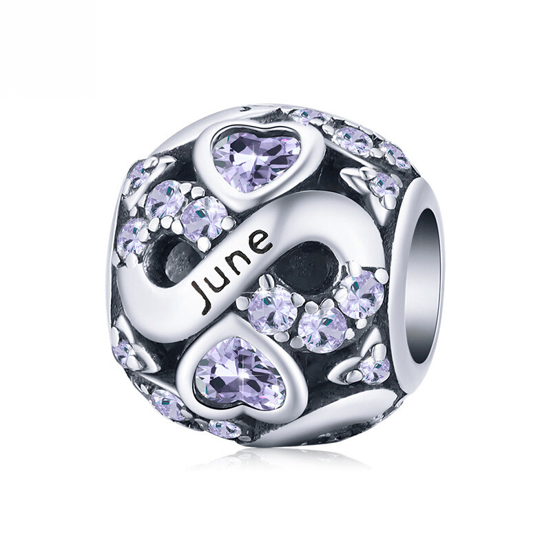 Sterling Silver Birth Month Cubic Zirconia Charm Bead