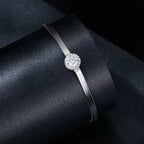 Sterling Silver Cubic Zirconia Halo Herringbone Bracelet