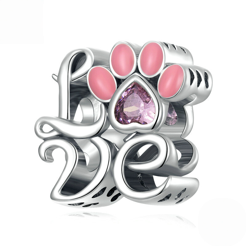 Sterling Silver Pet Paw Print Charm Bead Collection