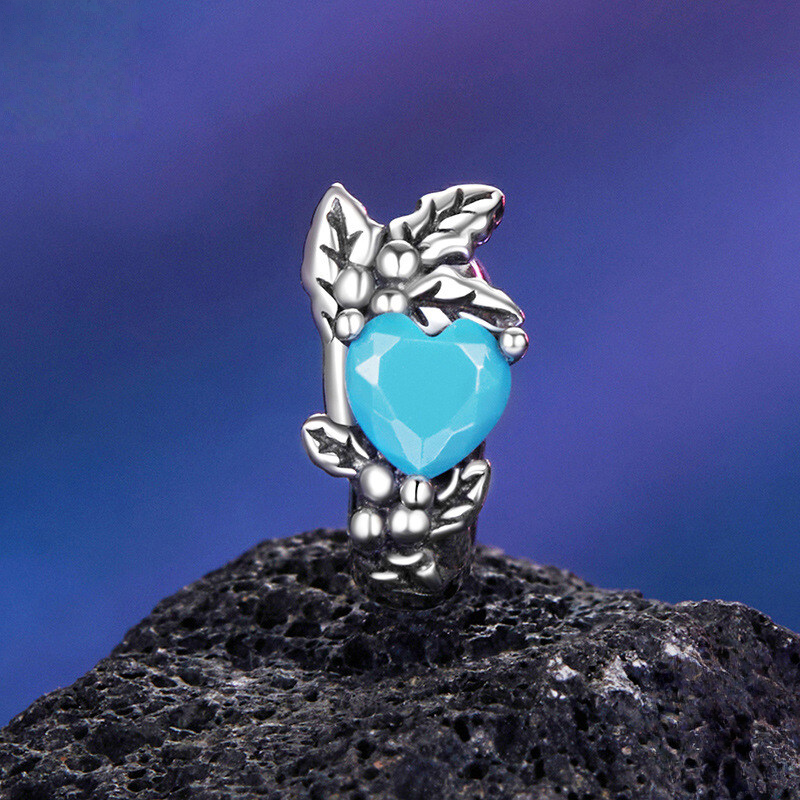 Sterling Silver Floral Heart Cubic Zirconia Charm Bead