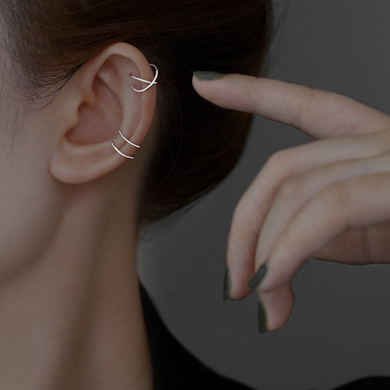 Sterling Silver Double-Layer Cross Ear Cuff for Women – Non-Piercing