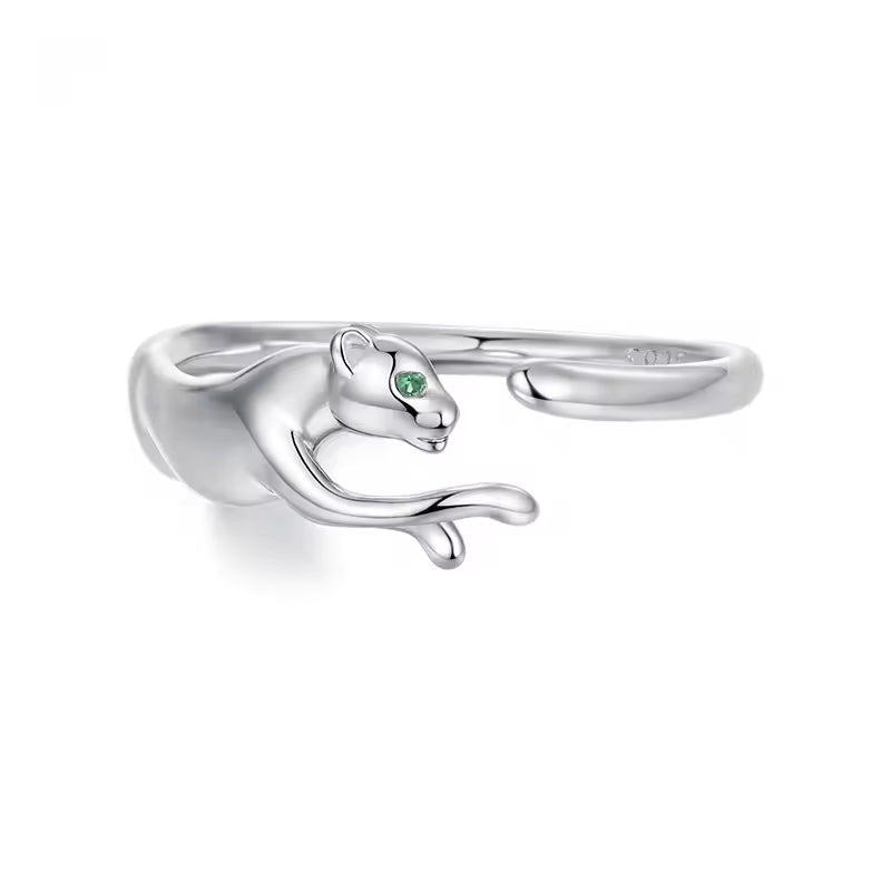 Sterling Silver Leaping Panther Ring