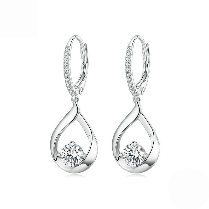 Sterling Silver Cubic Zirconia Teardrop Leverback Drop Earrings