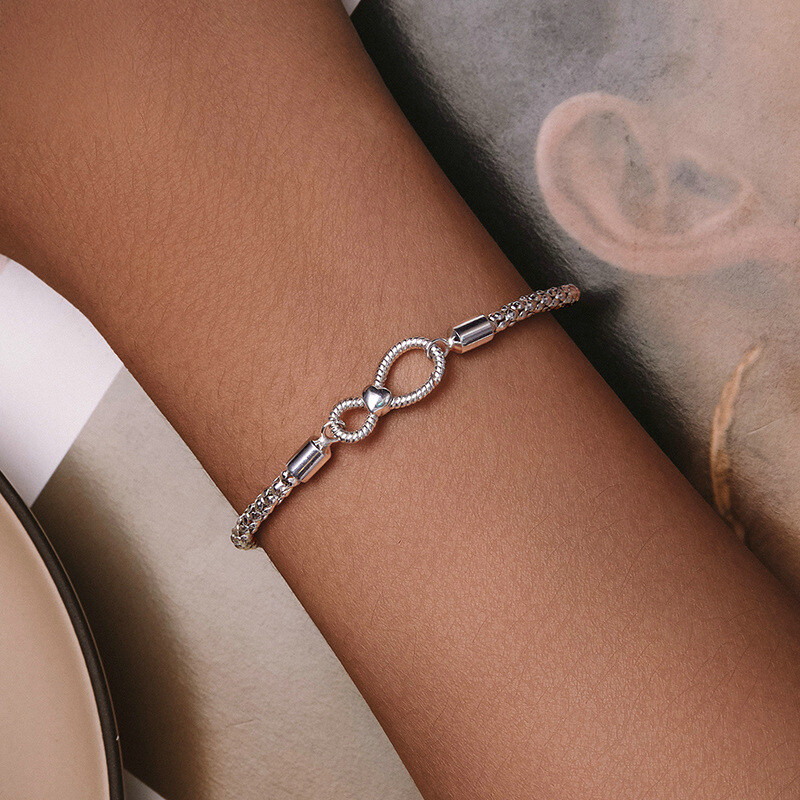 Sterling Silver Infinity Heart Popcorn Bead Bracelet
