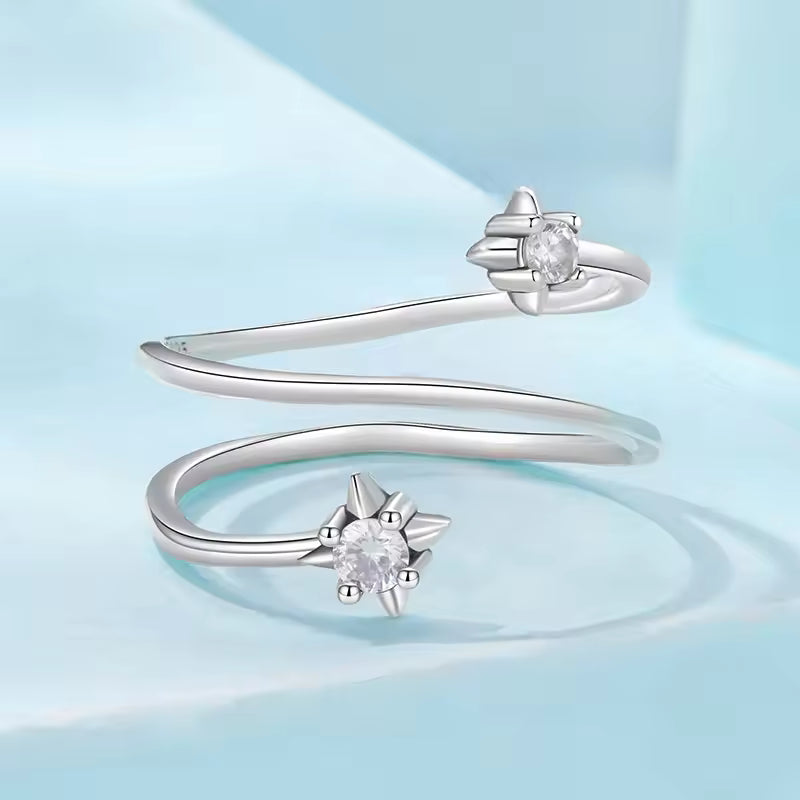 Sterling Silver Adjustable Toi et Moi Star Ring