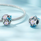 Sterling Silver Blue Enamel Floral Charm Bead Collection