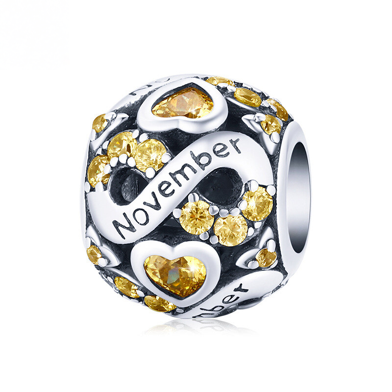 Sterling Silver Birth Month Cubic Zirconia Charm Bead