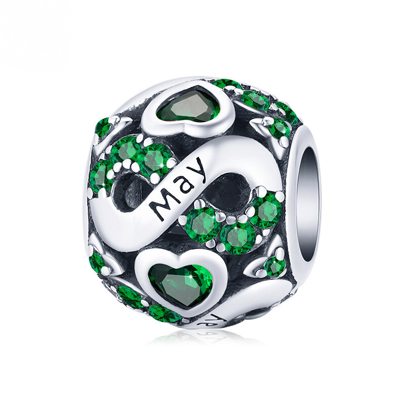 Sterling Silver Birth Month Cubic Zirconia Charm Bead