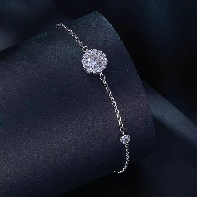 Sterling Silver Cubic Zirconia Halo Bracelet