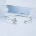 Sterling Silver Four Leaf Clover and Heart Open Cuff Bangle