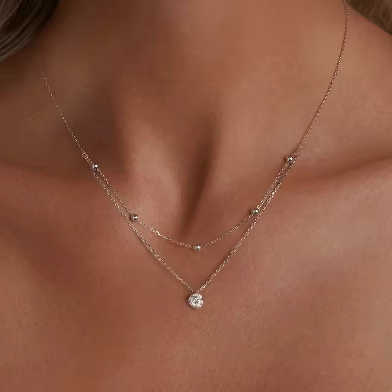 Double Layered Moissanite Pendant Necklace
