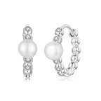 Sterling Silver Pearl Huggie Hoop Earrings