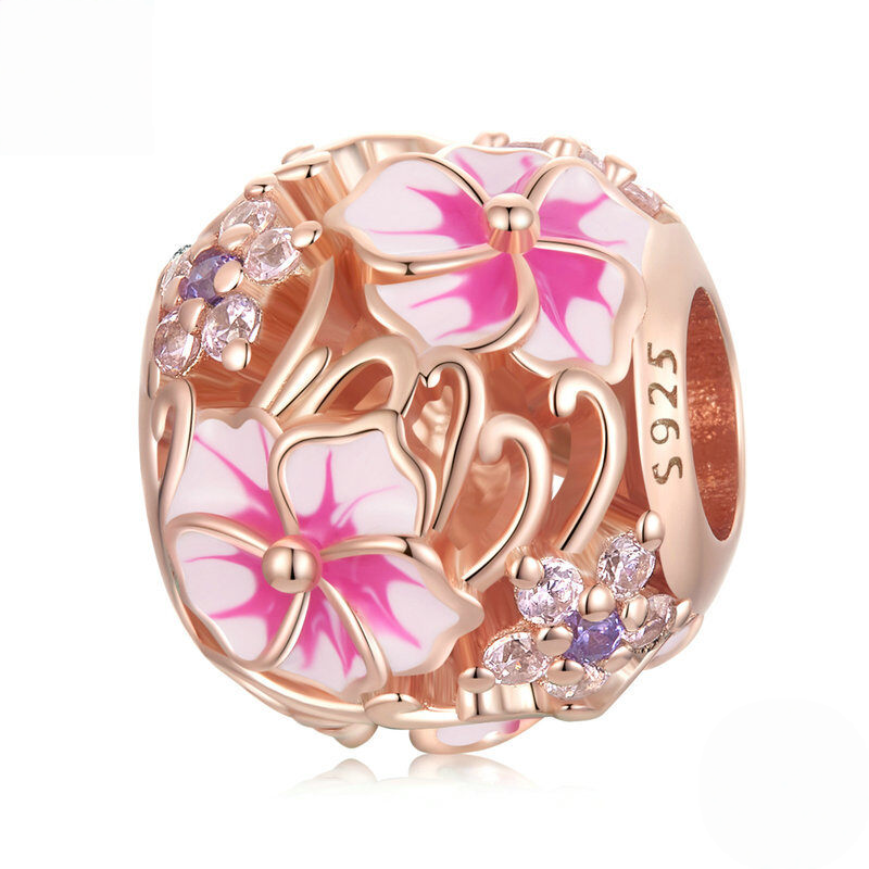 Sterling Silver Blue Enamel Floral Charm Bead Collection