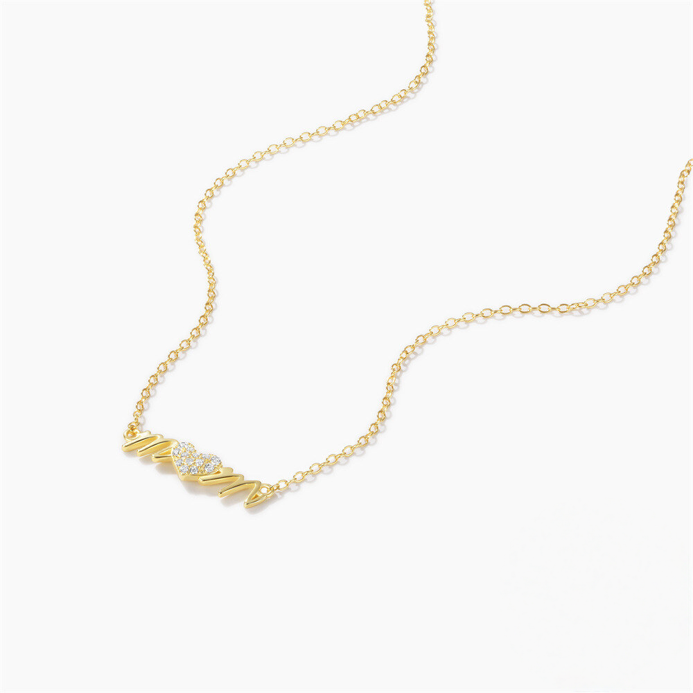 Heart-Shaped MOM Pendant Choker Necklace with Crystal Accents
