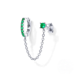 Sterling Silver Single-Row Ear Cuff with Chain – Green Stone Detail