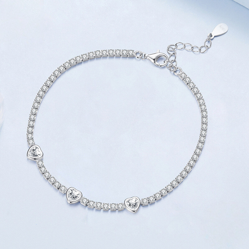 Sterling Silver Cubic Zirconia Heart Tennis Bracelet