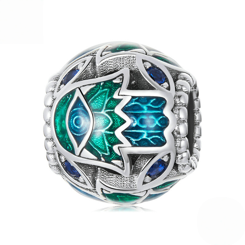 Sterling Silver Blue Enamel Floral Charm Bead Collection