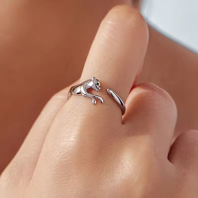 Sterling Silver Leaping Panther Ring