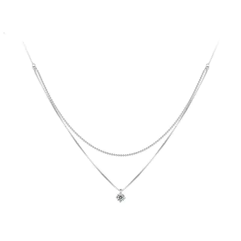Sterling Silver Double-Layer CZ Pendant Necklace
