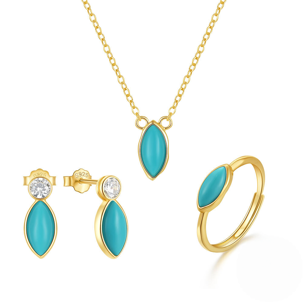 Sterling Silver Turquoise and Cubic Zirconia Jewellery Set – Gold-Plated 3-Piece Set