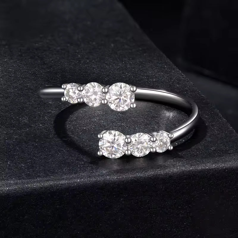 Sterling Silver Six-Stone Open Bypass Ring