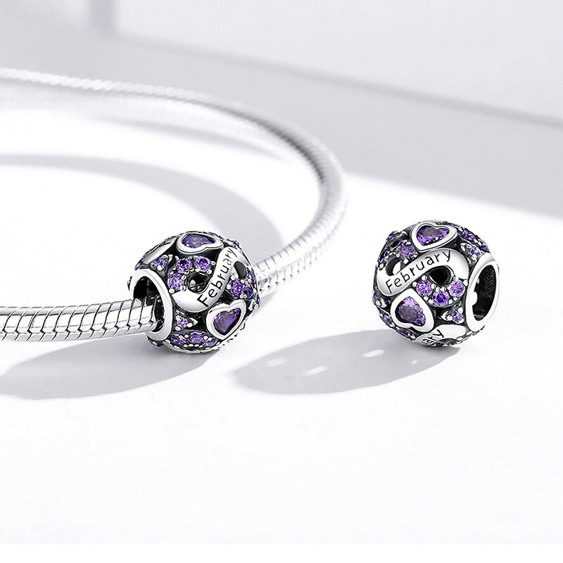 Sterling Silver Birth Month Cubic Zirconia Charm Bead