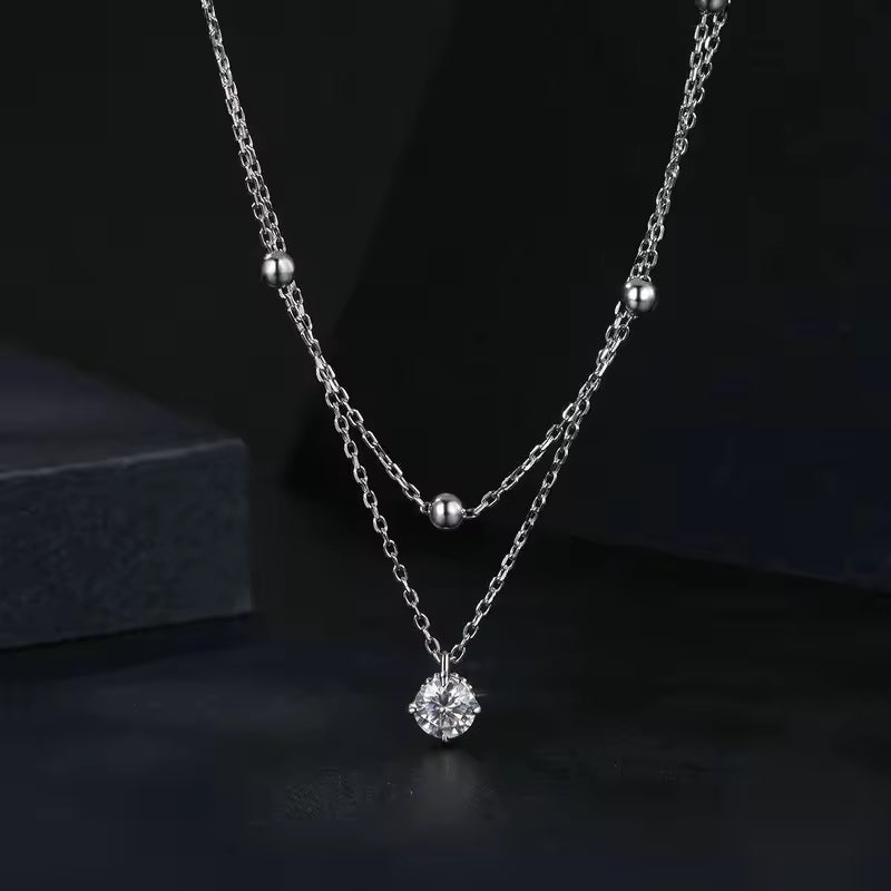 Double Layered Moissanite Pendant Necklace