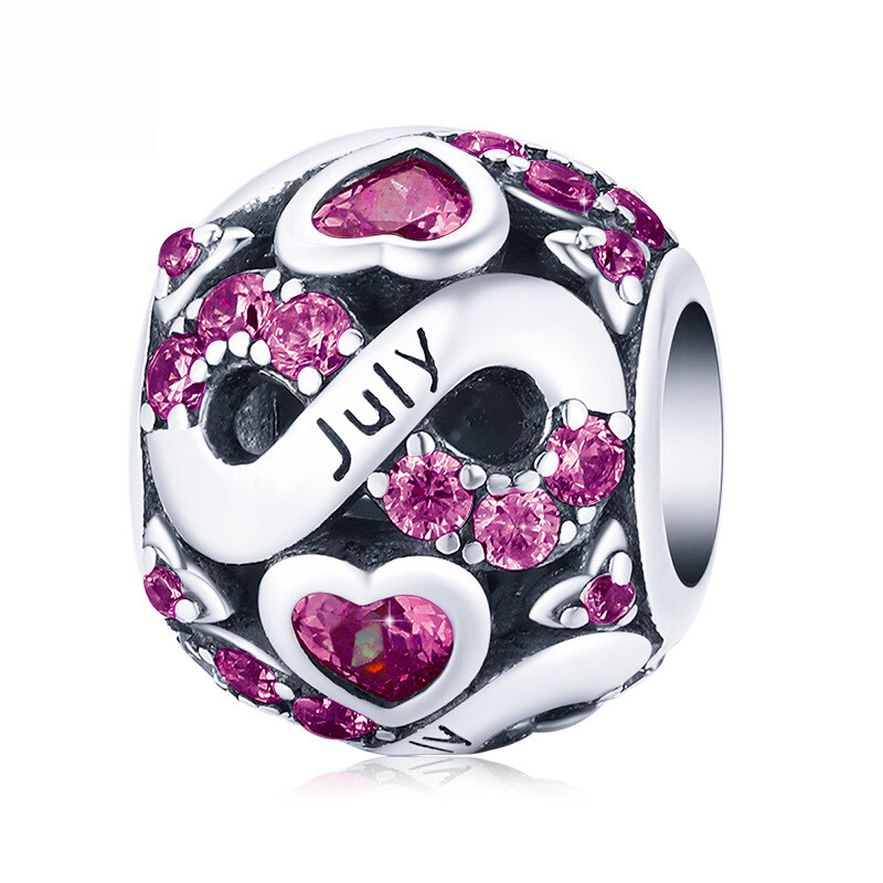 Sterling Silver Birth Month Cubic Zirconia Charm Bead