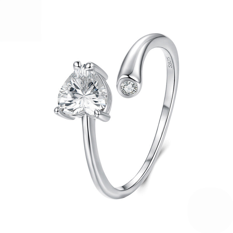 Sterling Silver Adjustable Heart Cubic Zirconia Wrap Ring