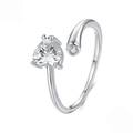 Sterling Silver Adjustable Heart Cubic Zirconia Wrap Ring