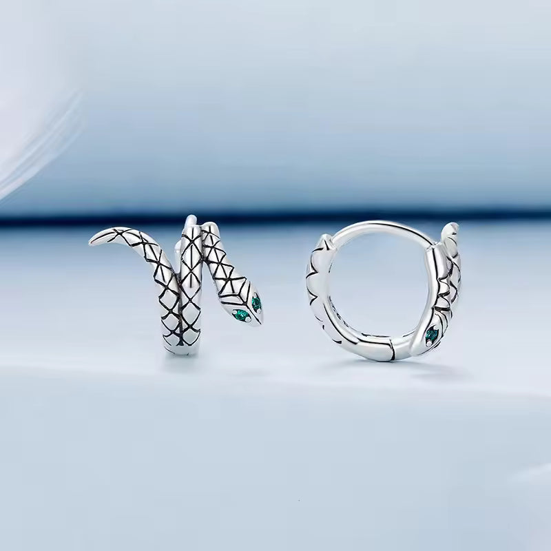 Sterling Silver Small Snake Ear Cuff with Green Eyes