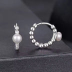 Sterling Silver Pearl Huggie Hoop Earrings