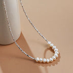 Silver Freshwater Pearl Collar Necklace – Faceted Bead Chain