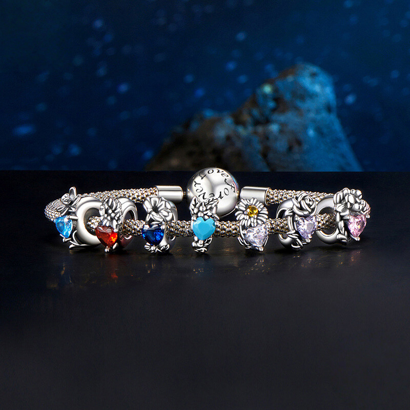 Sterling Silver Floral Heart Cubic Zirconia Charm Bead