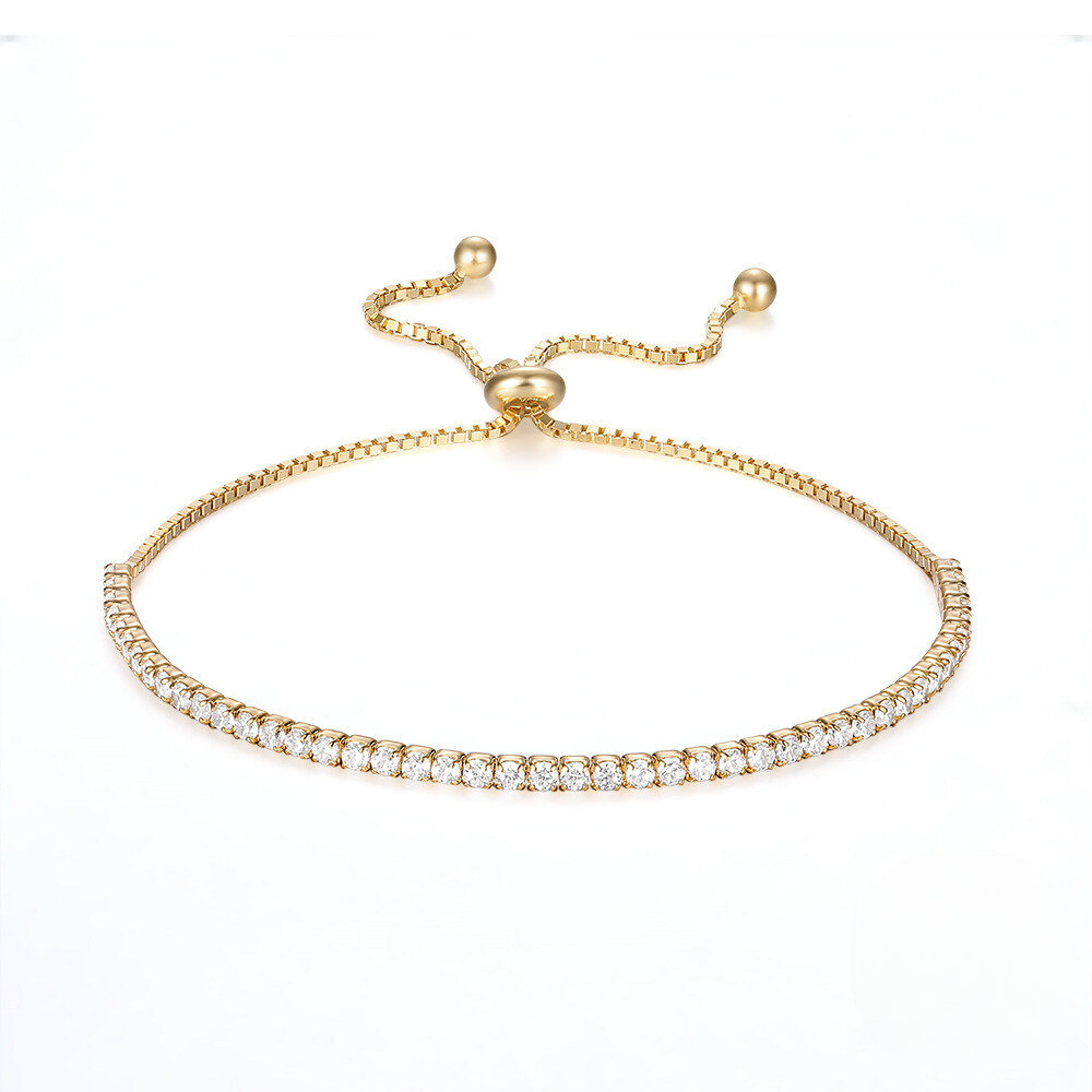 Gold Plated Sterling Silver Adjustable Cubic Zirconia Tennis Bracelet