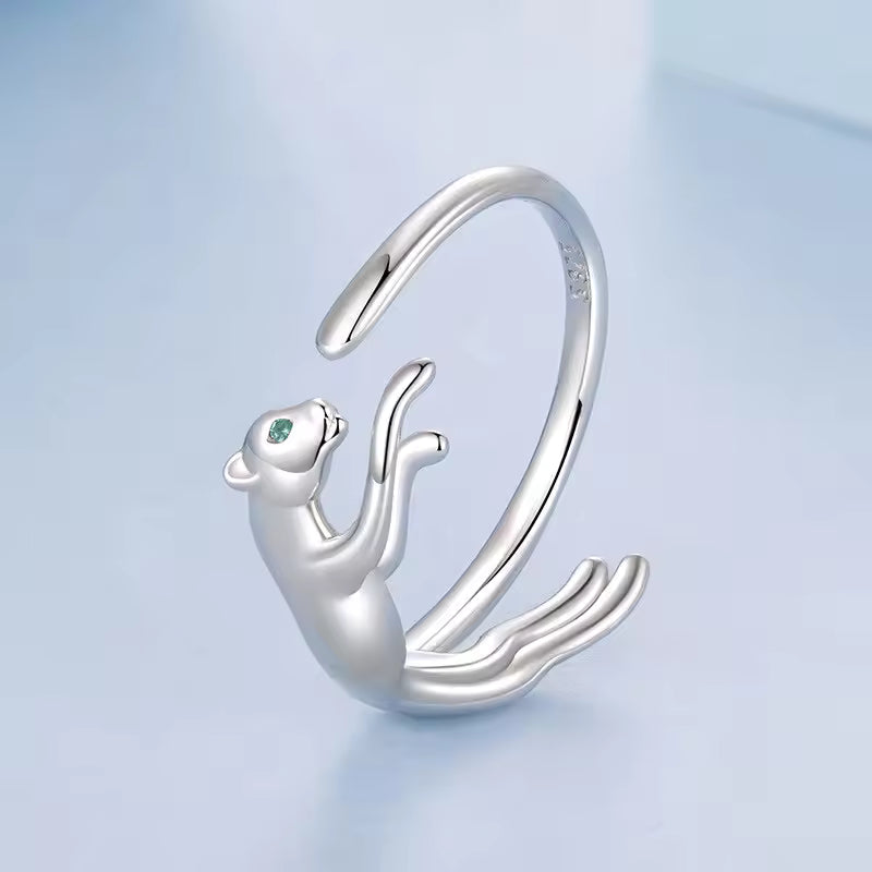 Sterling Silver Leaping Panther Ring