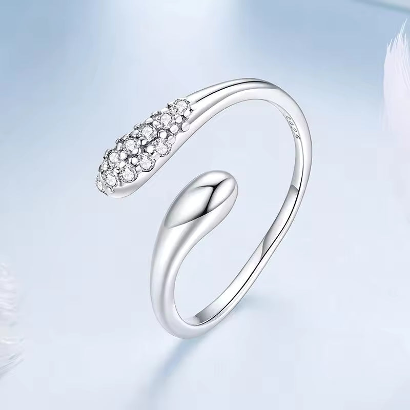 Sterling Silver Adjustable Teardrop CZ Bypass Ring