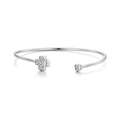 Sterling Silver Four Leaf Clover and Heart Open Cuff Bangle