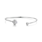 Sterling Silver Four Leaf Clover and Heart Open Cuff Bangle
