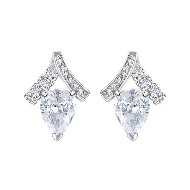 Sterling Silver Pear-Cut Zircon Geometric Stud Earrings