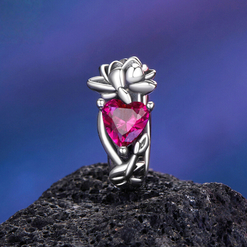 Sterling Silver Floral Heart Cubic Zirconia Charm Bead