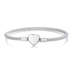 Sterling Silver Polished Heart Popcorn Mesh Bracelet